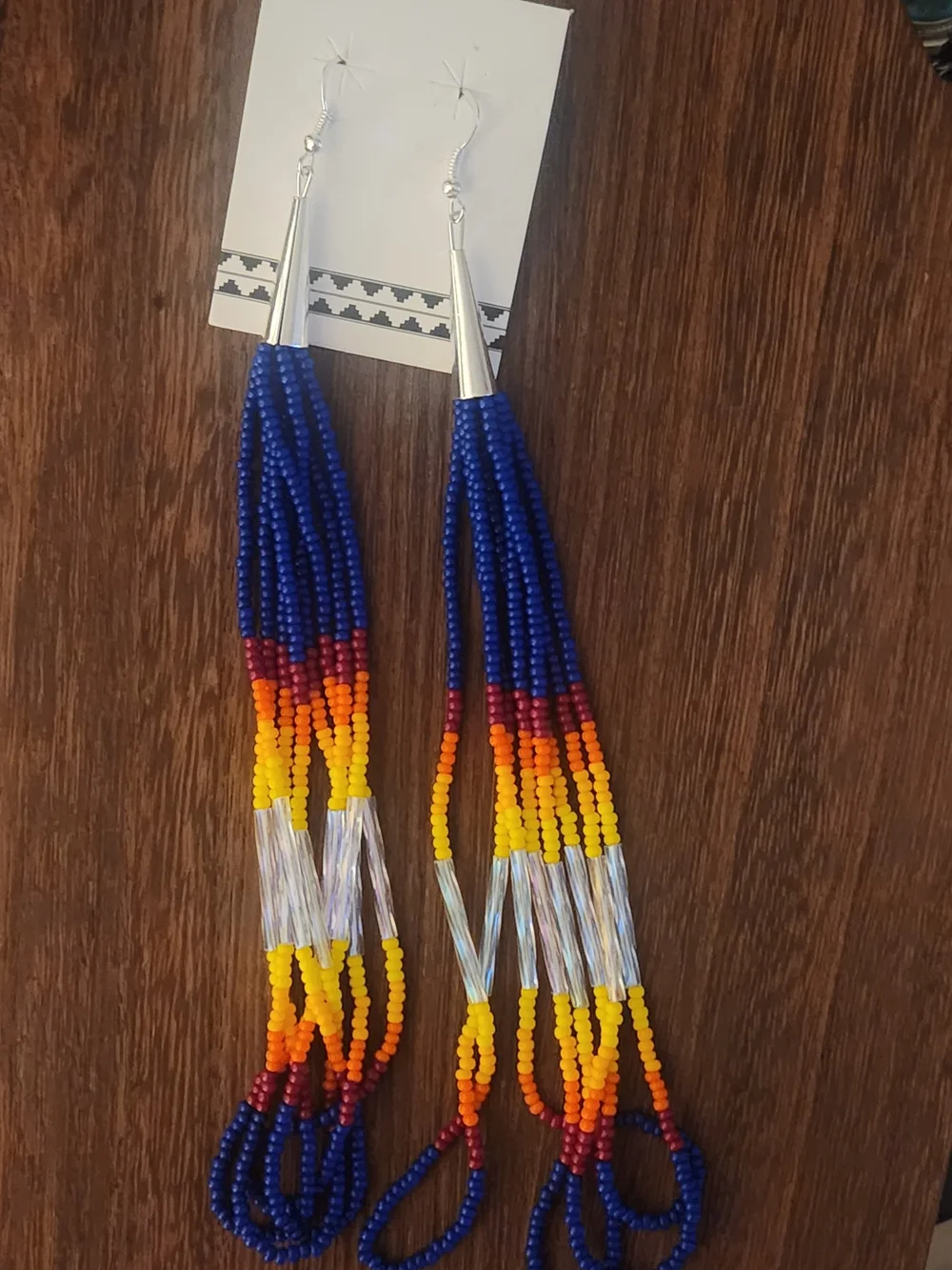 Navajo Handmade Seed Bead Fringe Earrings By Elvera Curley